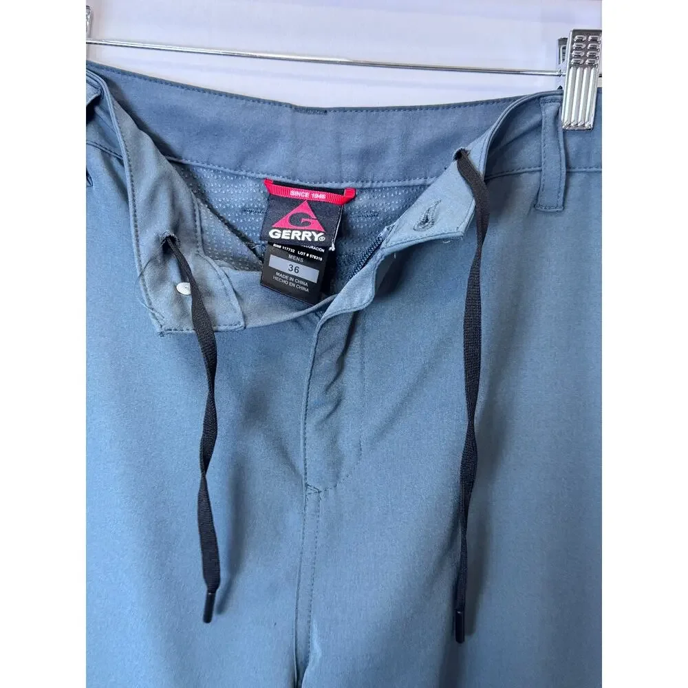 Gerry Mens Trail Hiking Shorts Stretch Zip Pockets Steel Blue Size 36